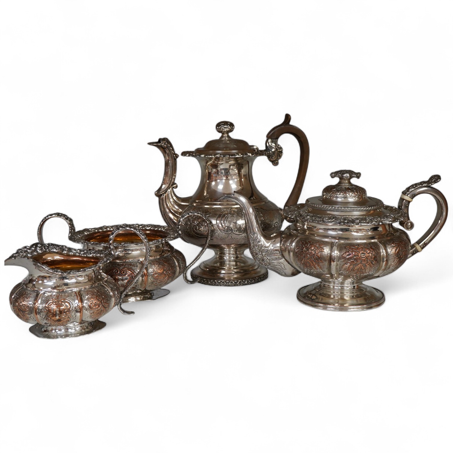 A Victorian plated embossed four piece tea and coffee service